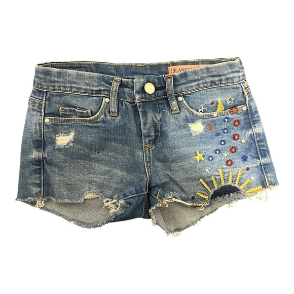 Blank NYC Girls Embroidered Denim Shorts Size 7 Cut Off - Picture 2 of 7